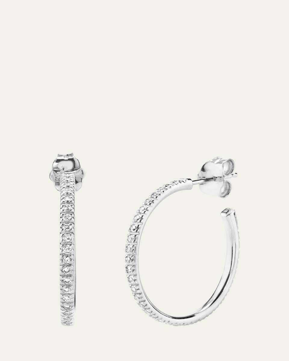14K White Gold Medium Pavé Diamond Hoop Earrings
